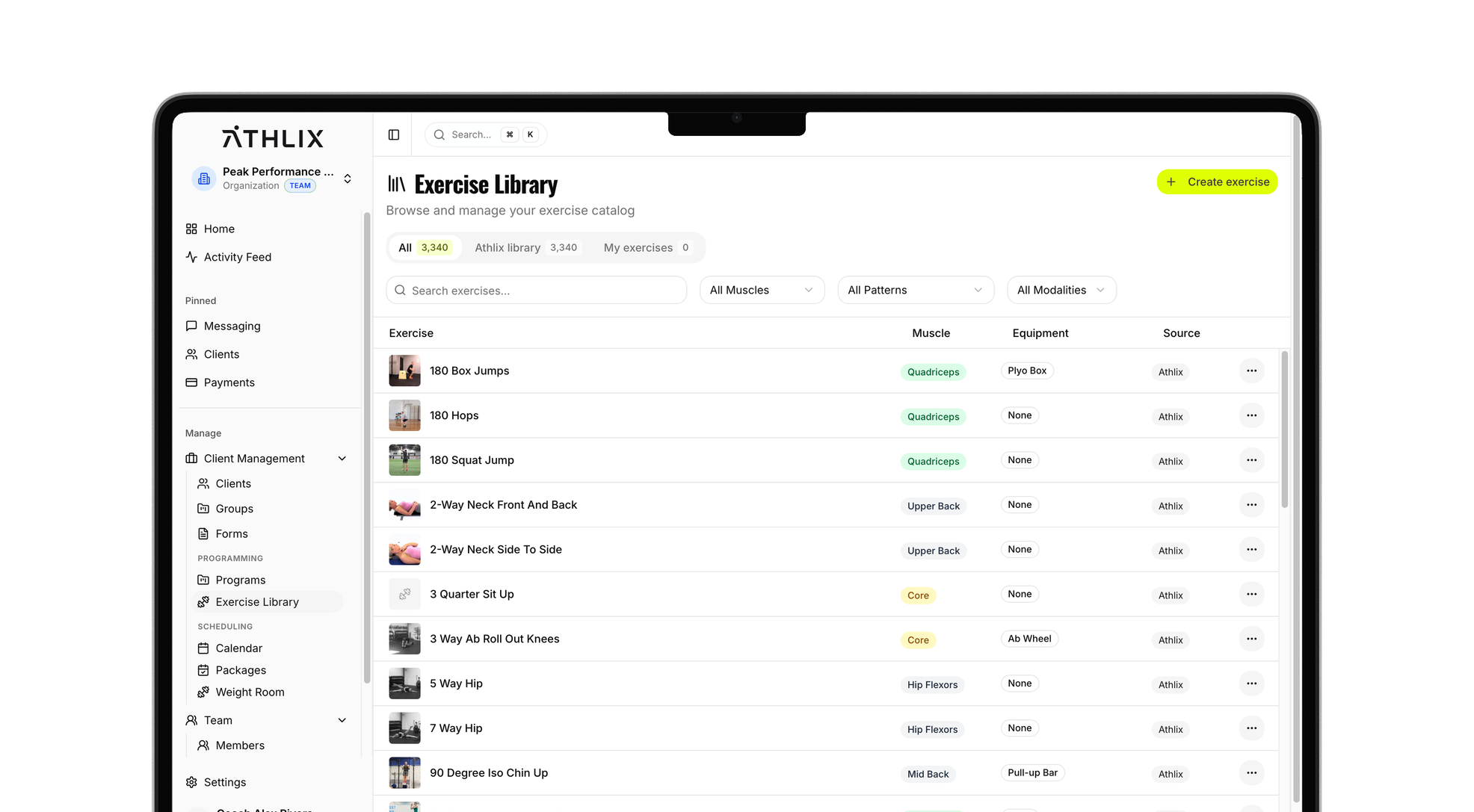 Athlix exercise library page with movement demos